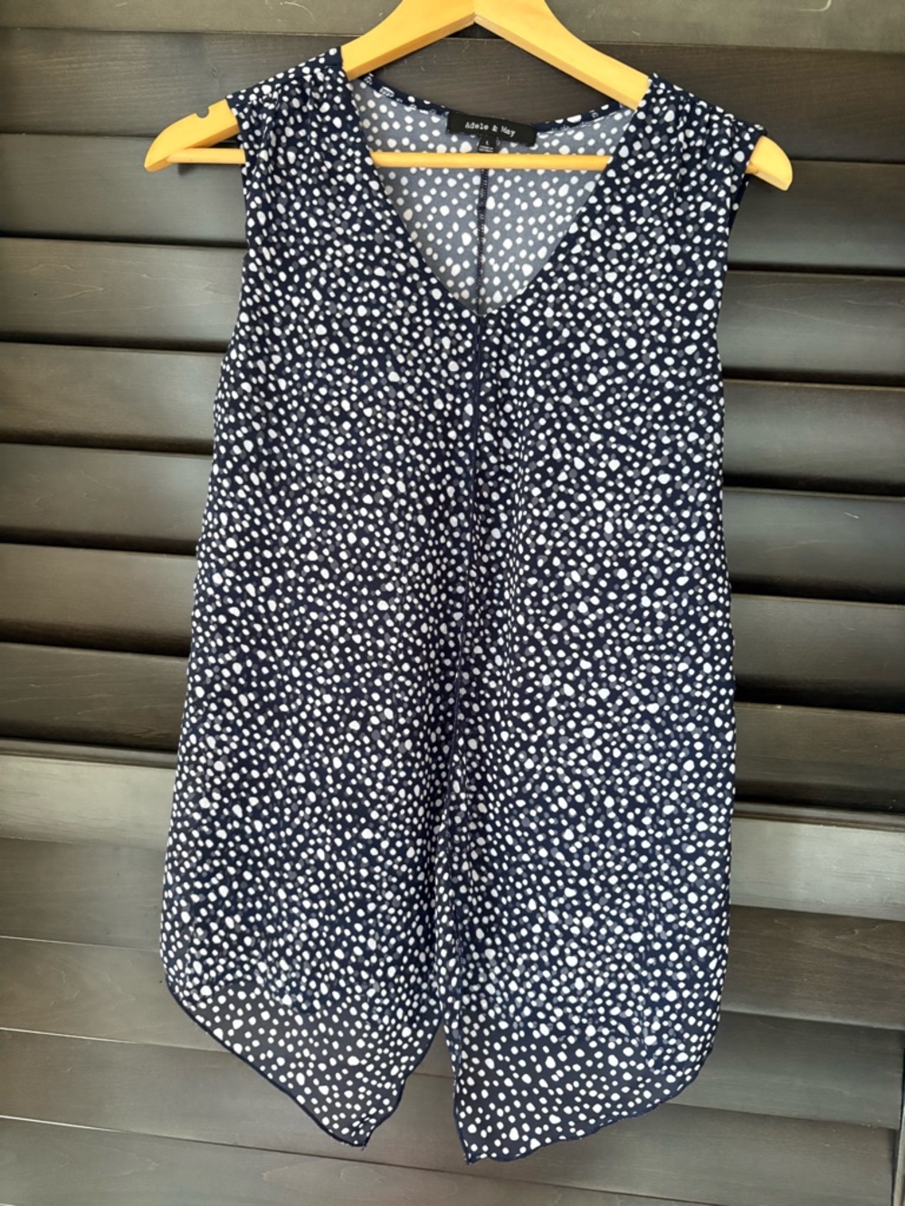 Adele & May Women's Large Sleeveless Navy White Polka Dot Blouse